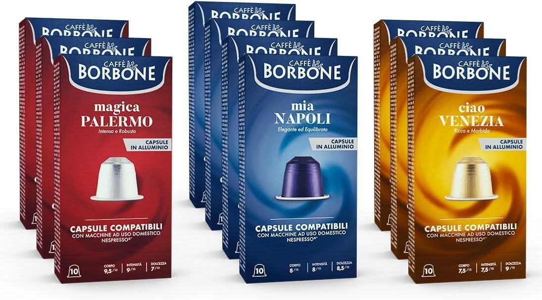 Caffè Borbone Tasting Kit of 90 Aluminium Coffee Capsules (3 Packs of 30) - 30 Mia Napoli, 30 Ciao …