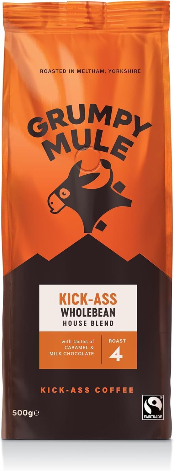 Grumpy Mule Kick-Ass House Blend Whole Coffee Beans with notes of Caramel and Milk Chocolate 500 g