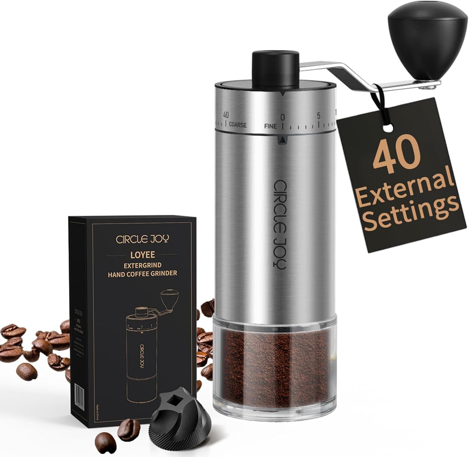 CIRCLE JOY Manual Coffee Grinder with 40 Adjustable Settings, High Precision Stainless Steel Hand C…