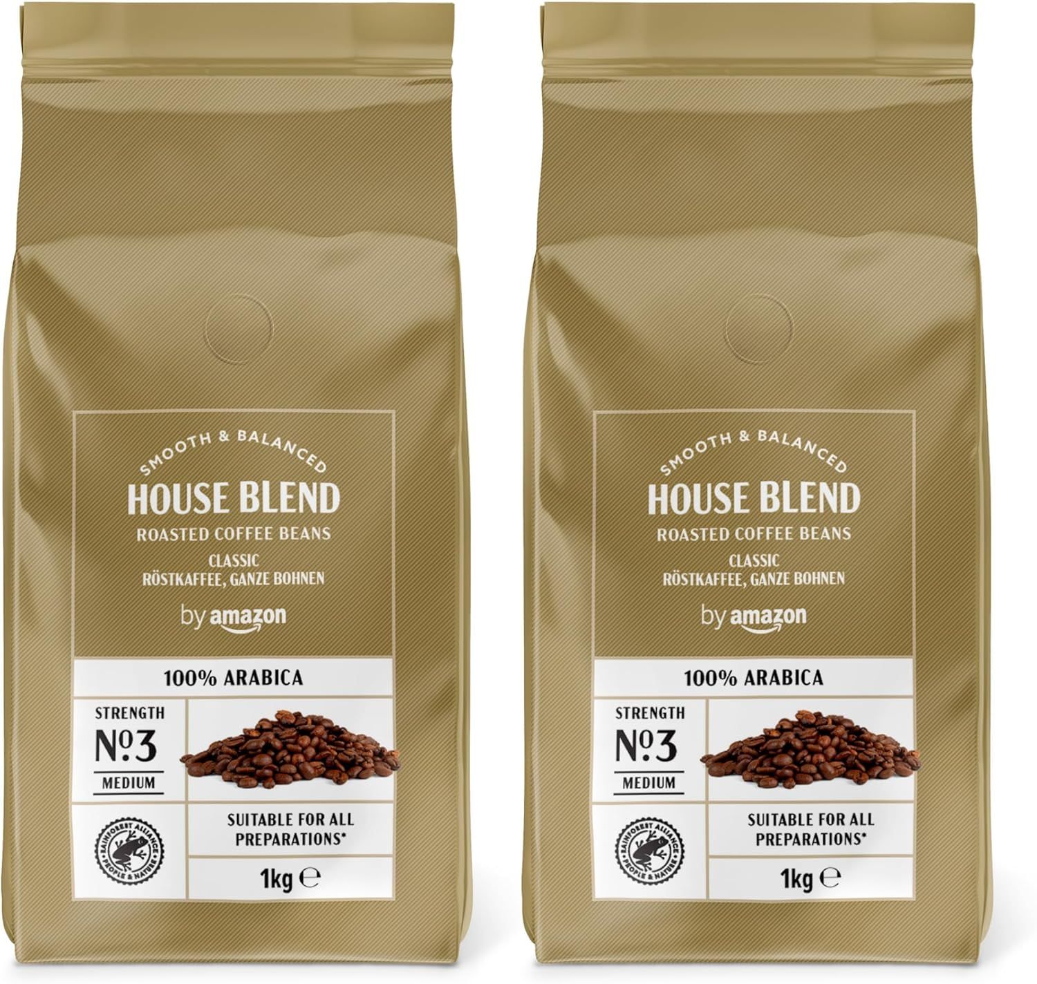by Amazon House Blend Coffee Beans, Medium Roast, 2kg (2 Packs of 1kg), Rainforest Alliance Certifi…