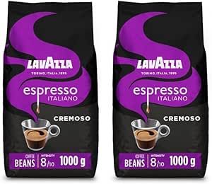 Lavazza Espresso Cremoso, 100% Arabica Medium Roast Coffee Beans, 1kg Pack x2