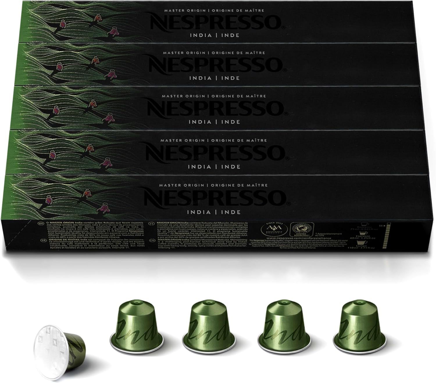Nespresso Capsules Original Line, India Master Origin, Dark Roast Coffee, 50 Count Coffee Pods