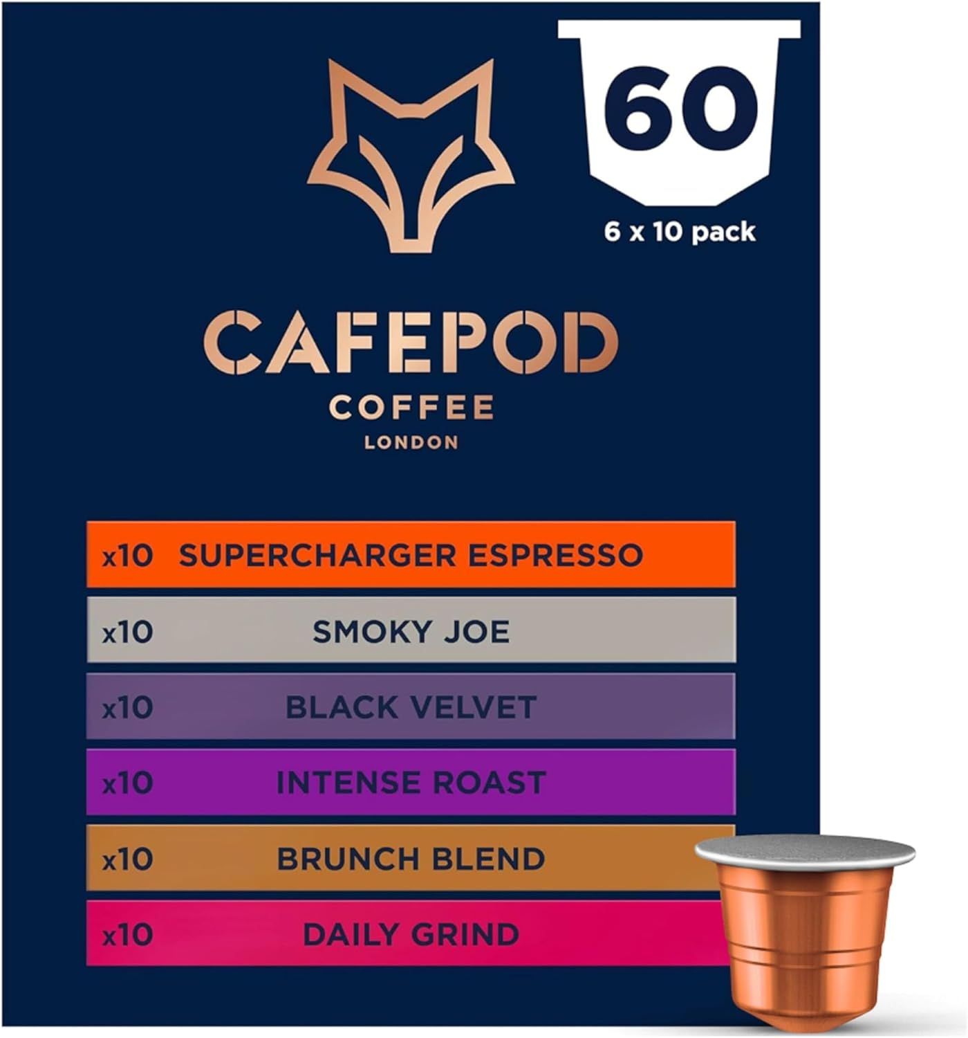 CafePod Lungo and Espresso Coffee Pods - 60 Capsules, Strong Blends Variety Pack, Compatible with N…