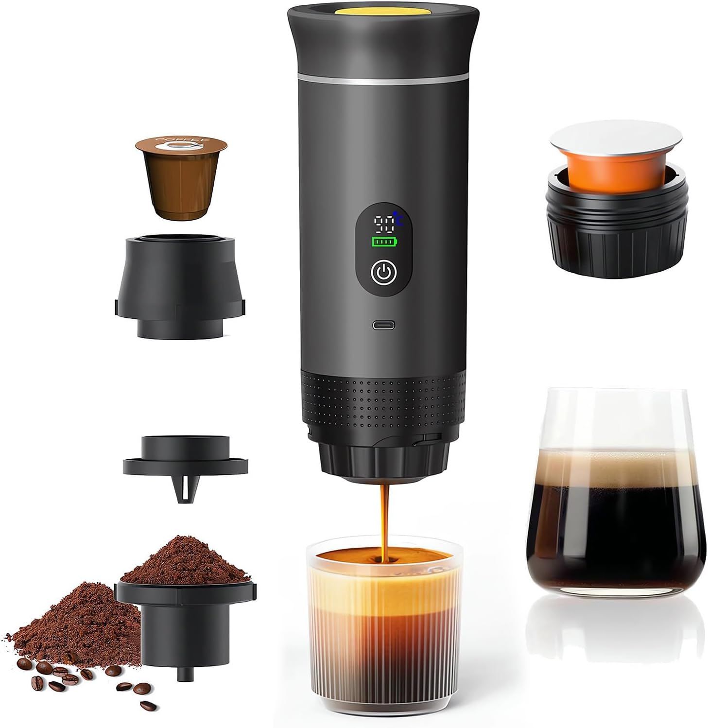 Portable Electric Espresso Machine,3-in-1 Portable Coffee Maker with Self-Heating,USB-C Charger por…