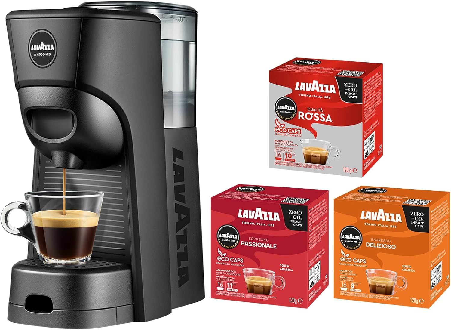 Lavazza, A Modo Mio Tiny Eco, Coffee Capsule Machine Starter/Gift Set, Compact, Compatible with A M…