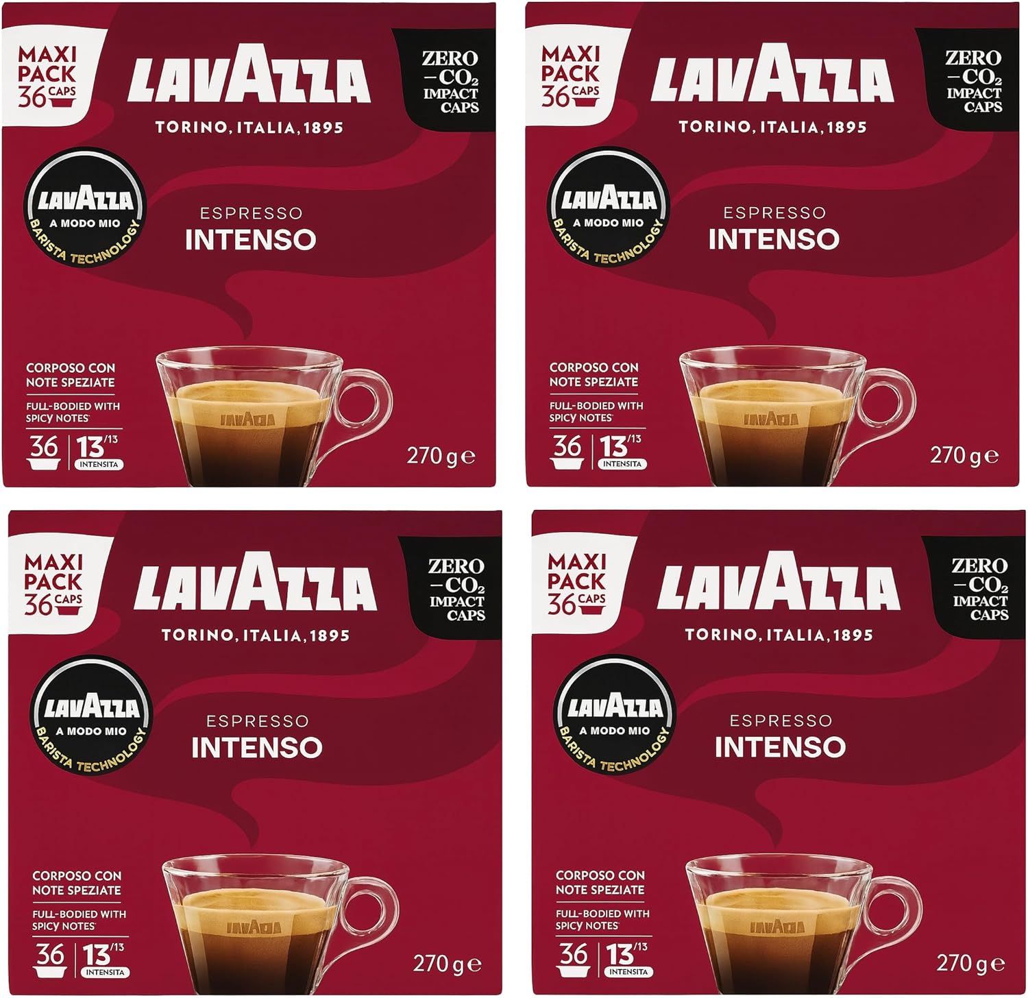Lavazza A Modo Mio Espresso Intenso Coffee Capsules x36 (Pack of 4, Total 144 Pods) - Spiced Aroma …