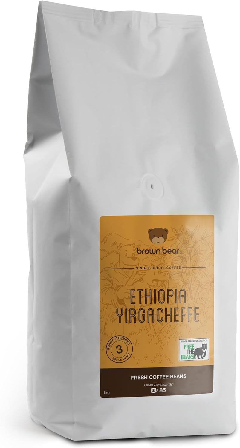 Ethiopia Yirgacheffe Coffee Beans 1kg - Medium Roast - Strength 3 - Suitable For All Machines - Bro…