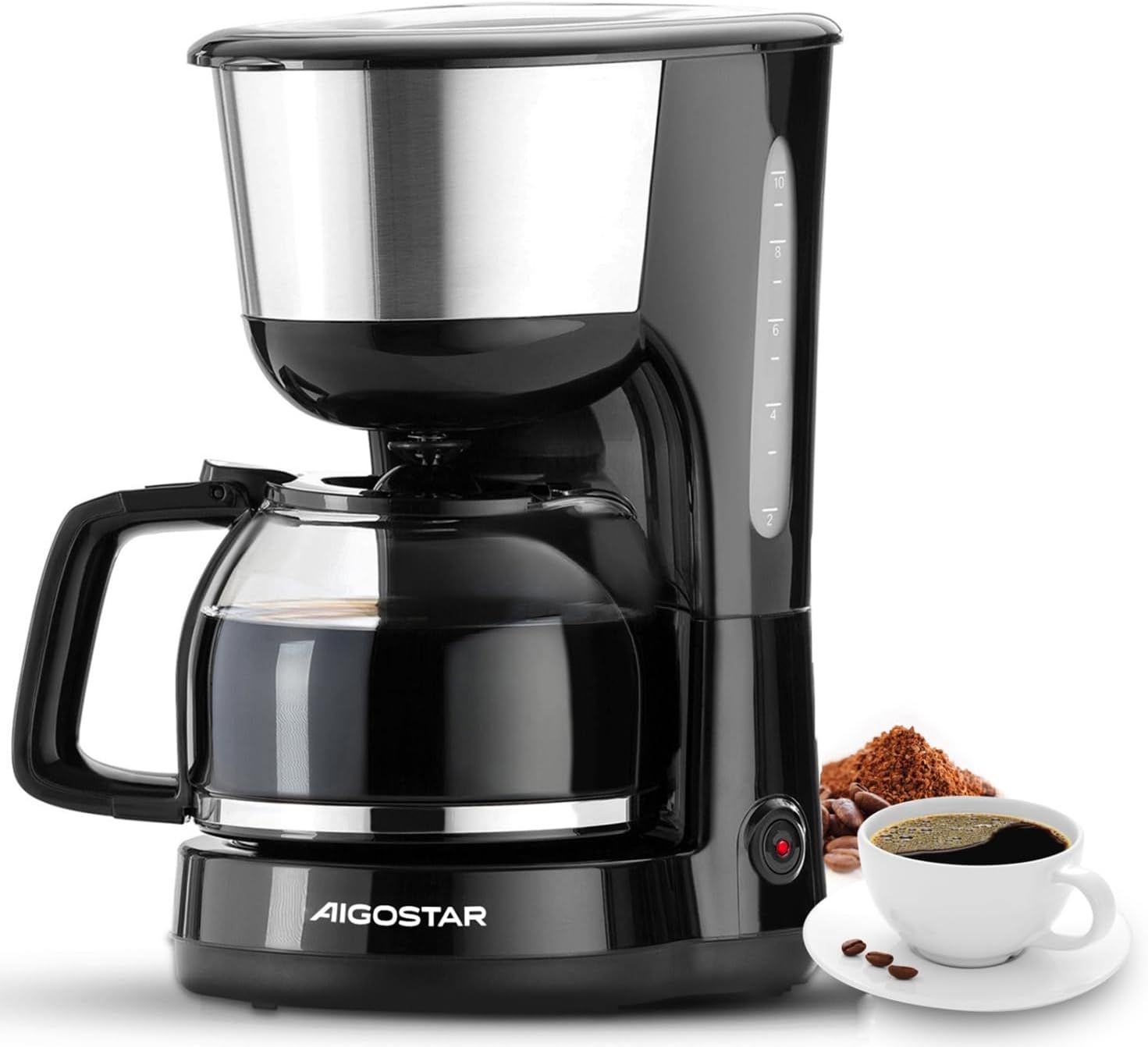 Aigostar Filter Coffee Maker with 40-Min Keep Warm &amp; Rapid Brew - 1000W, 1.25L, Anti-Drip &amp; Reusabl…