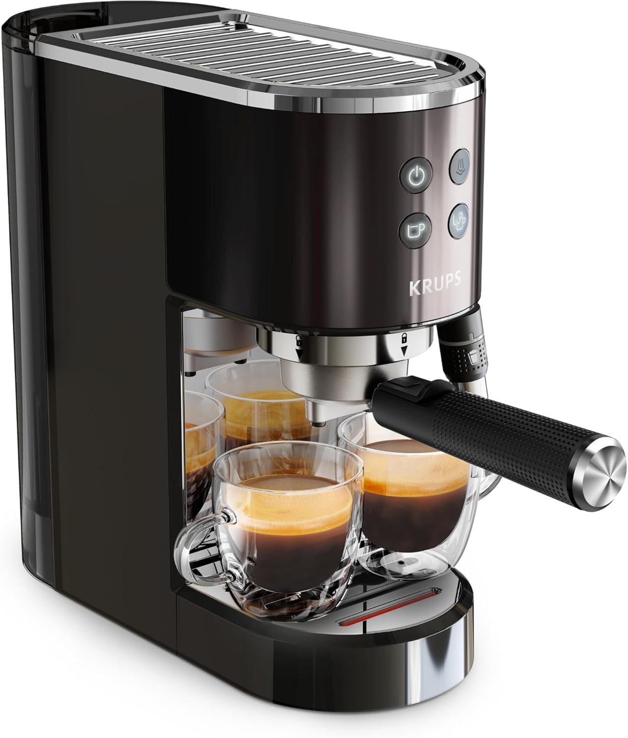 Krups Virtuoso+ Pump Espresso Machine – Compact Black Stainless-Steel Design, 15-Bar Pump for Rich …