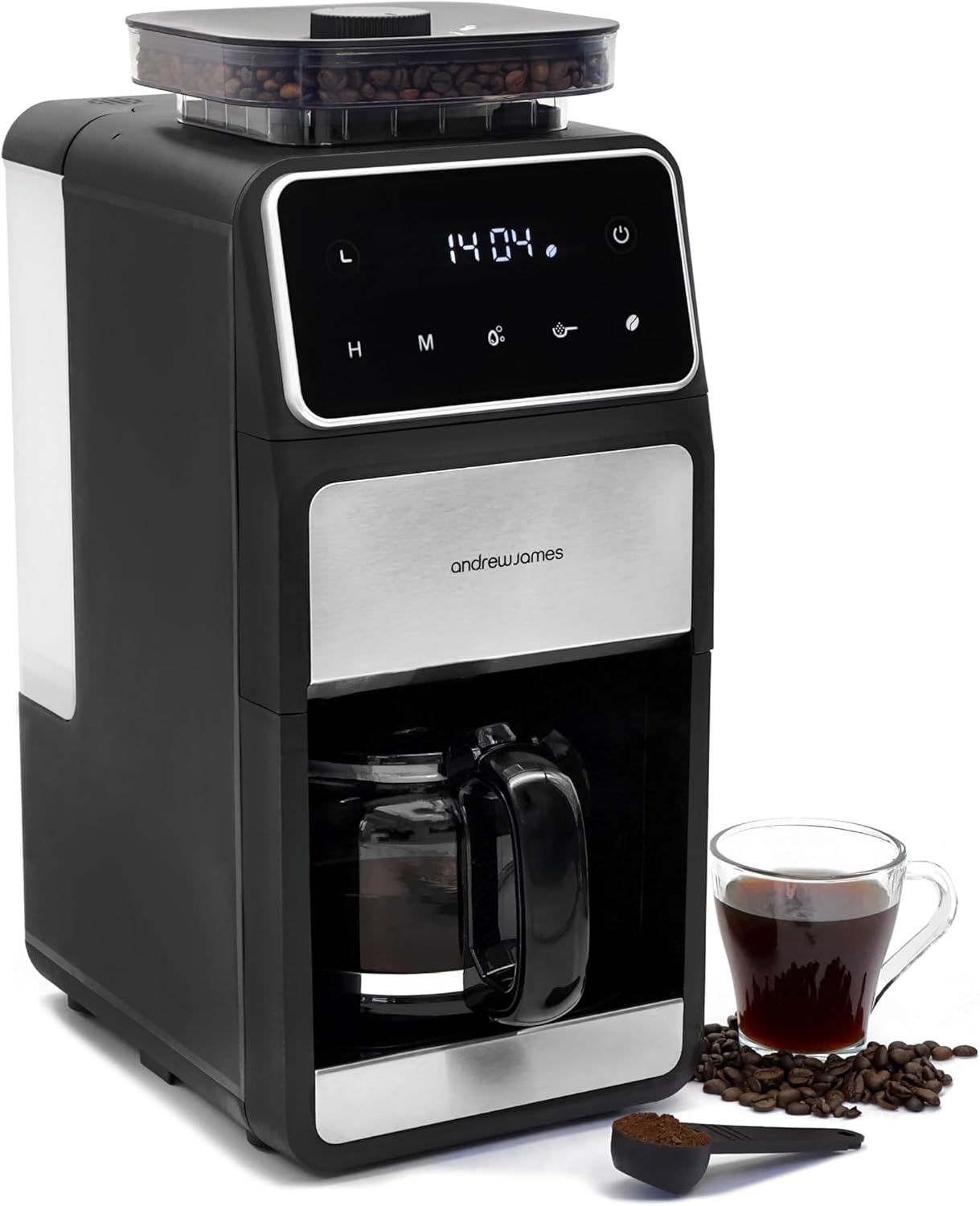 andrew james Drip Filter Coffee Machine with Built in Grinder, Bean to Cup Coffee Maker with Progra…