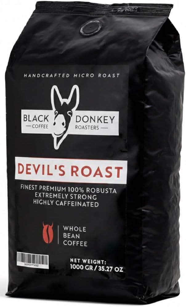 Black Donkey - DEVIL'S ROAST | Extra-Strong Highly Caffeinated | 1KG Whole Coffee Beans