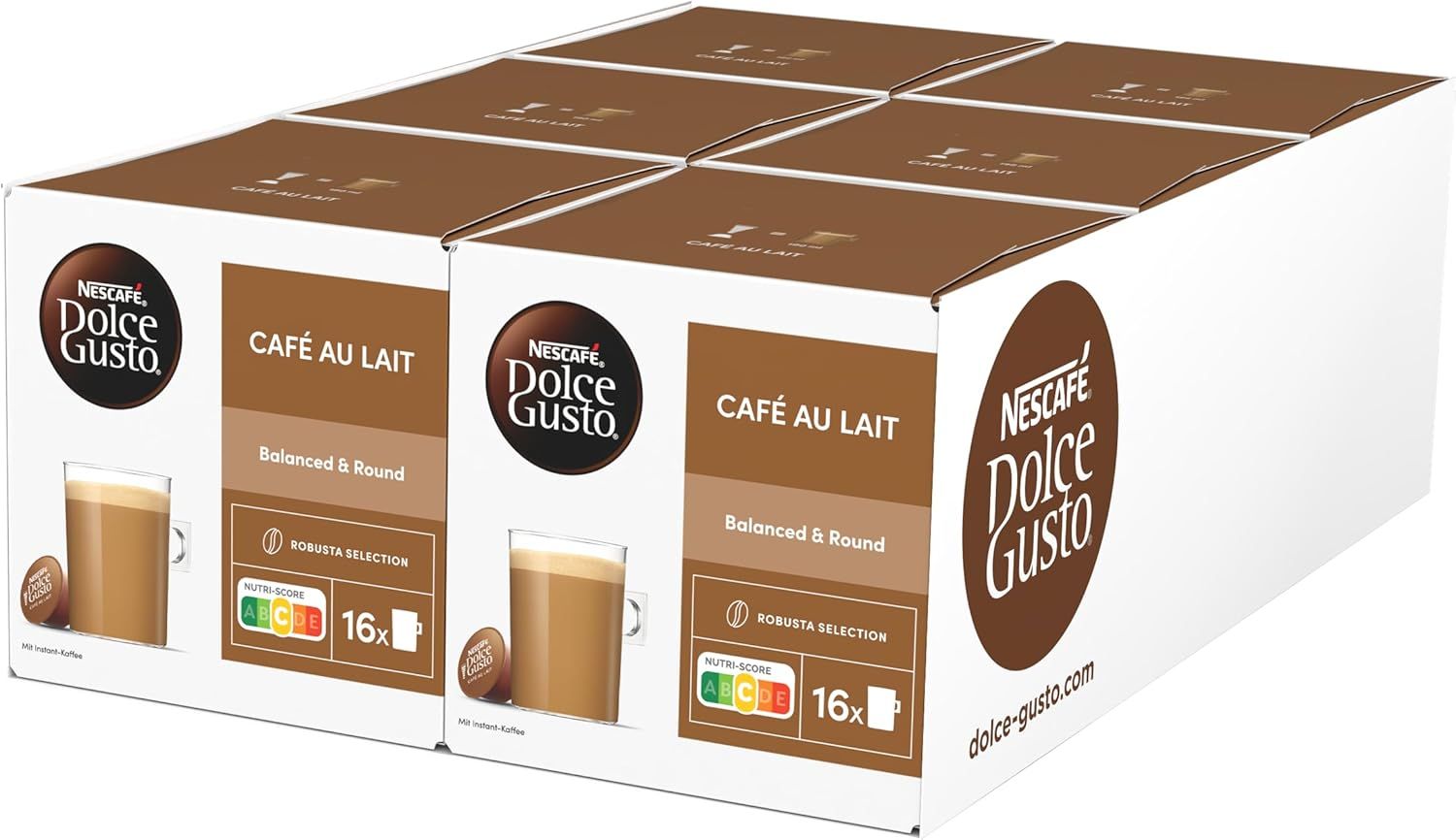 Nescafé Dolce Gusto Café au lait, Pack of 6, 6 x 16 Capsules