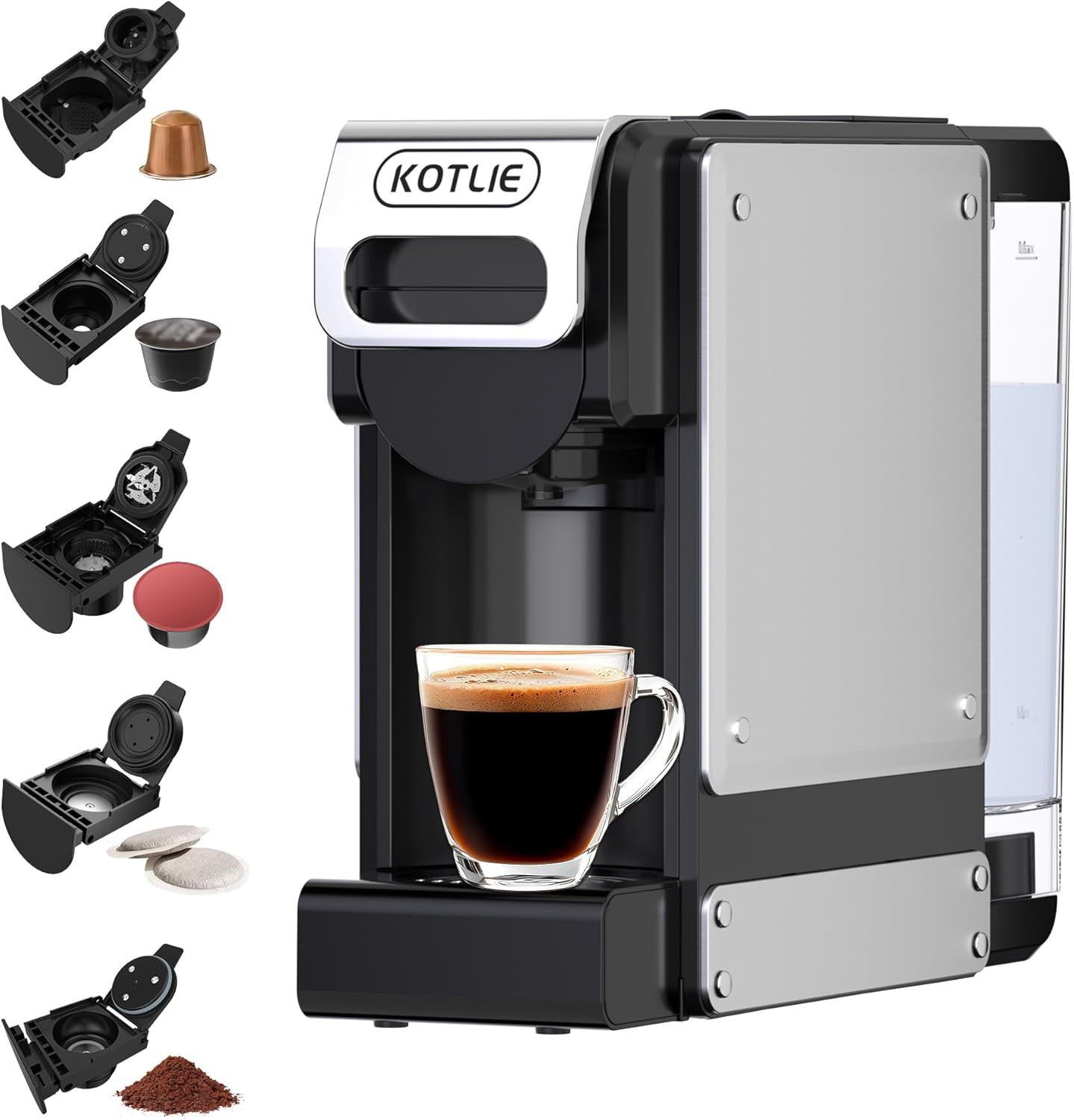 5 in 1 Espresso Single Serve Coffee Machine for Nespresso Original/Dolce Gusto/L’OR/Ground Capsule …