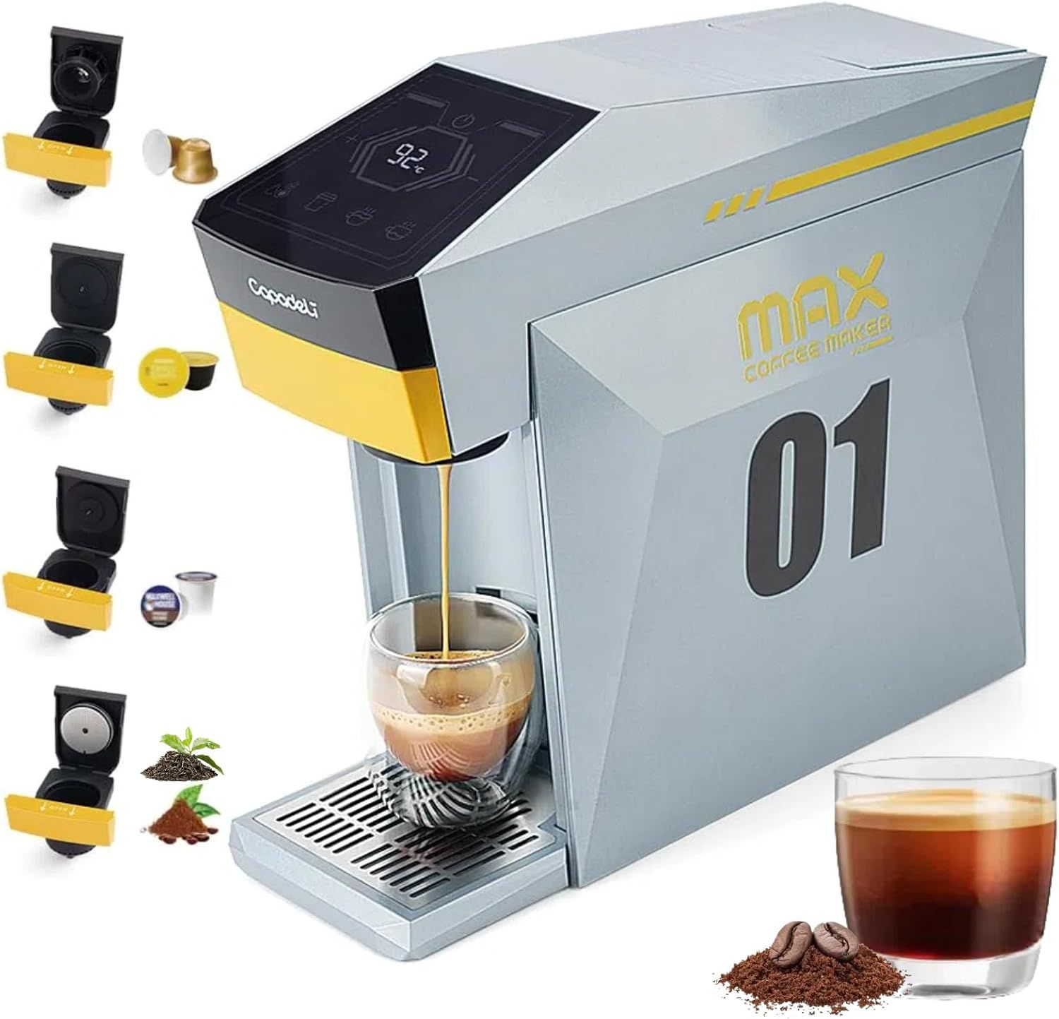 Multifunctional 4 in1 Espresso Machine, 19Bar Pressure Single Serve Coffee Maker for Nespresso Orig…