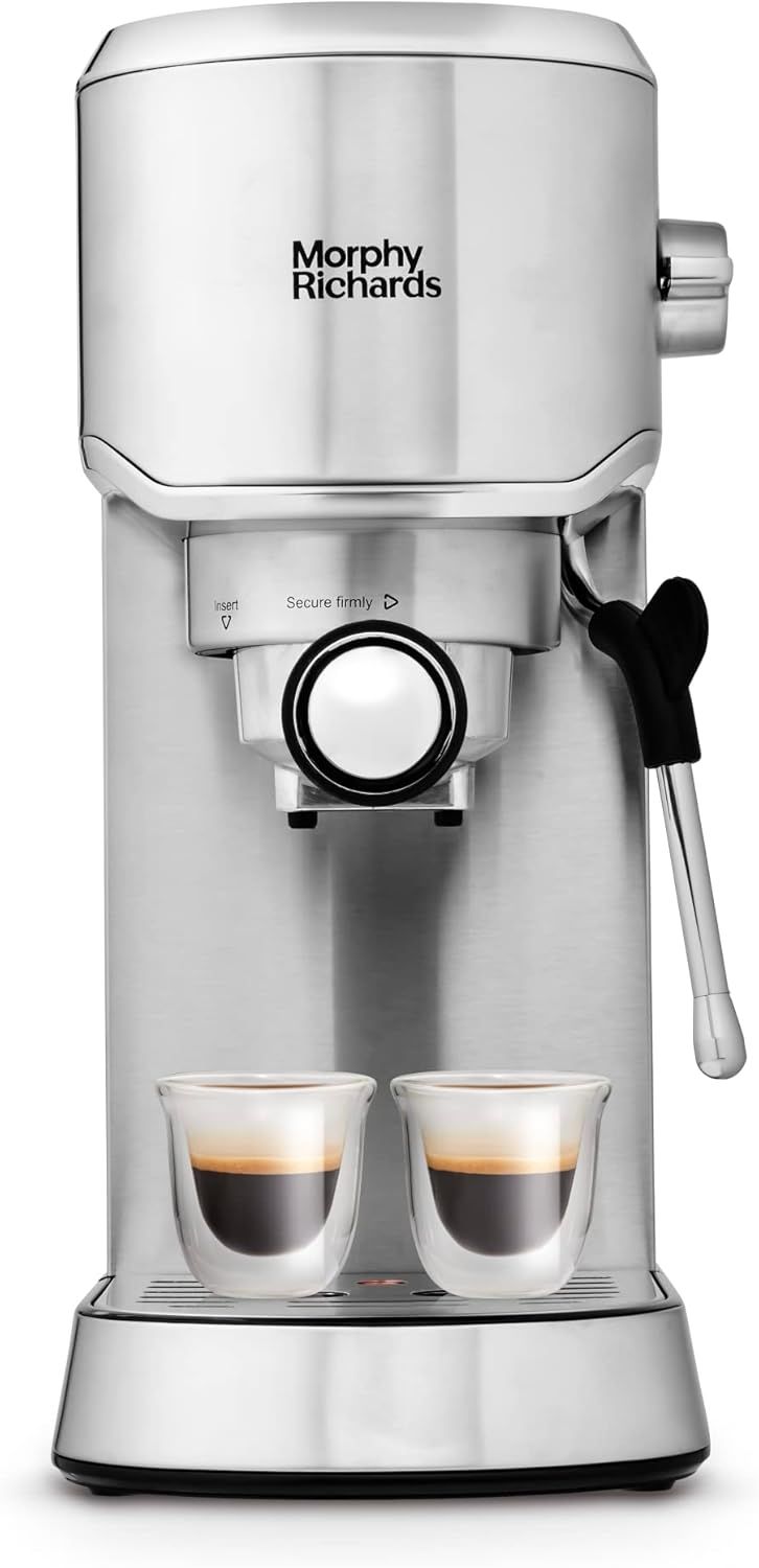Morphy Richards Compact Espresso Machine, Dual Cup, 1L Water tank, Variable Steam Control and Milk …