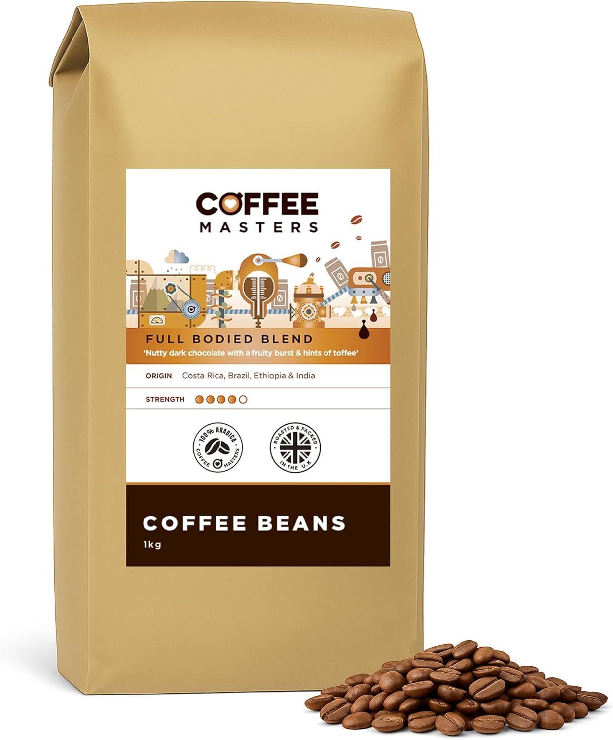 Coffee Masters Full Bodied Espresso Coffee Beans 1kg - Medium Dark Roast Arabica Bean - Perfect for…