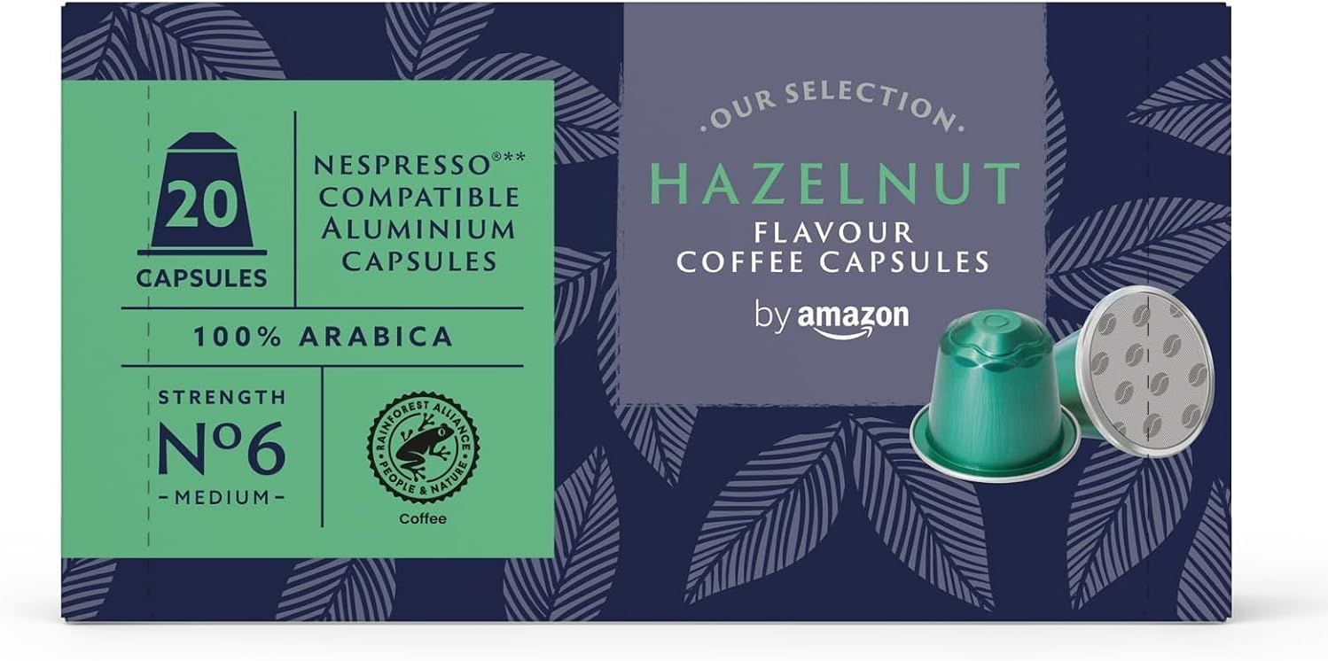 by Amazon Hazelnut Flavoured Aluminium Coffee Capsules, Nespresso Compatible, 20 Count (1 Pack of 2…