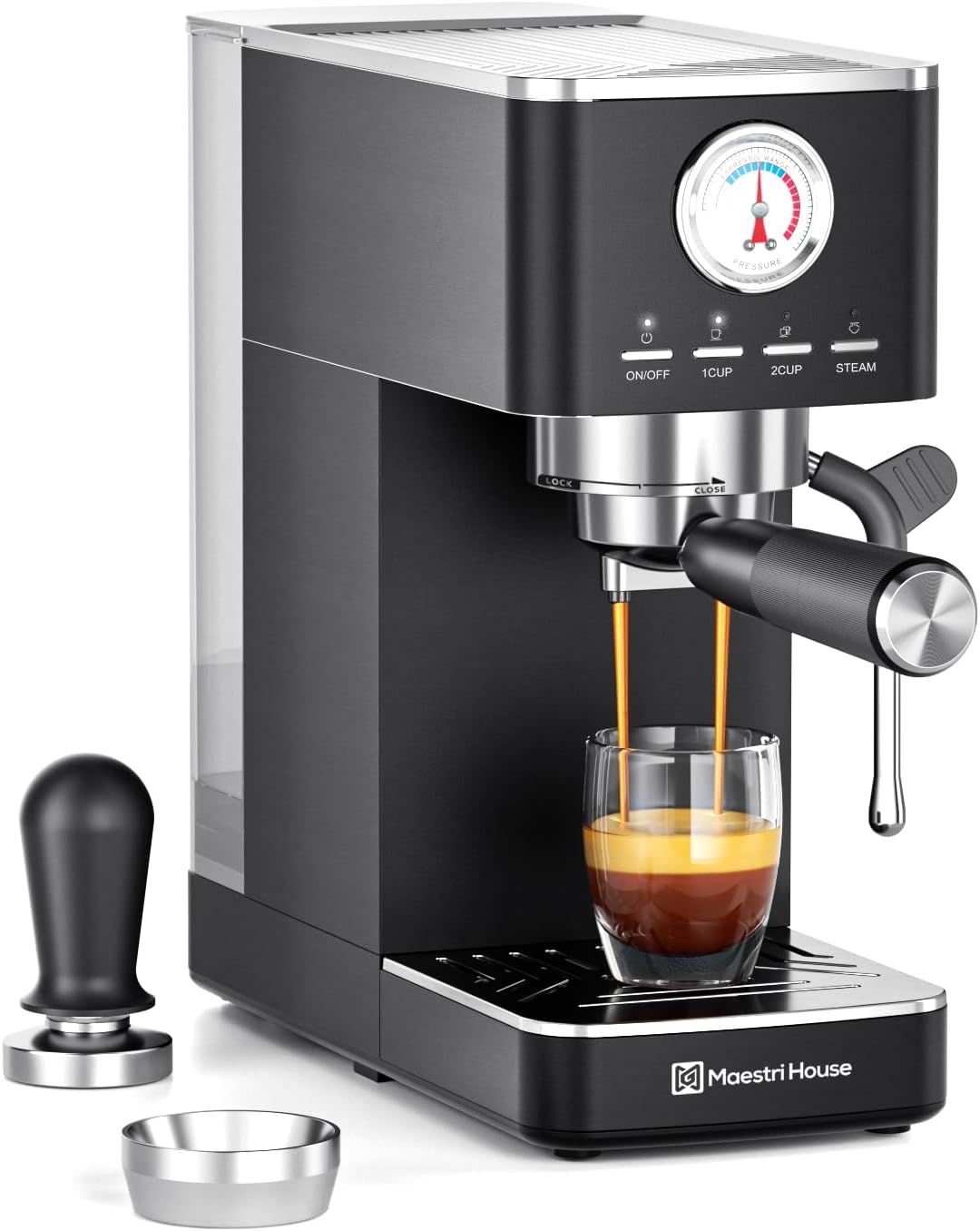 Maestri House Espresso Machine, 20 Bar ULKA Pump, Compact Espresso Maker Built-in Flow Meter Steam …