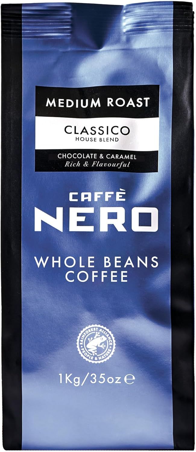 Caffè Nero Classico Whole Coffee Beans - Medium Roast - 1KG (1 x 1KG Coffee Bag)