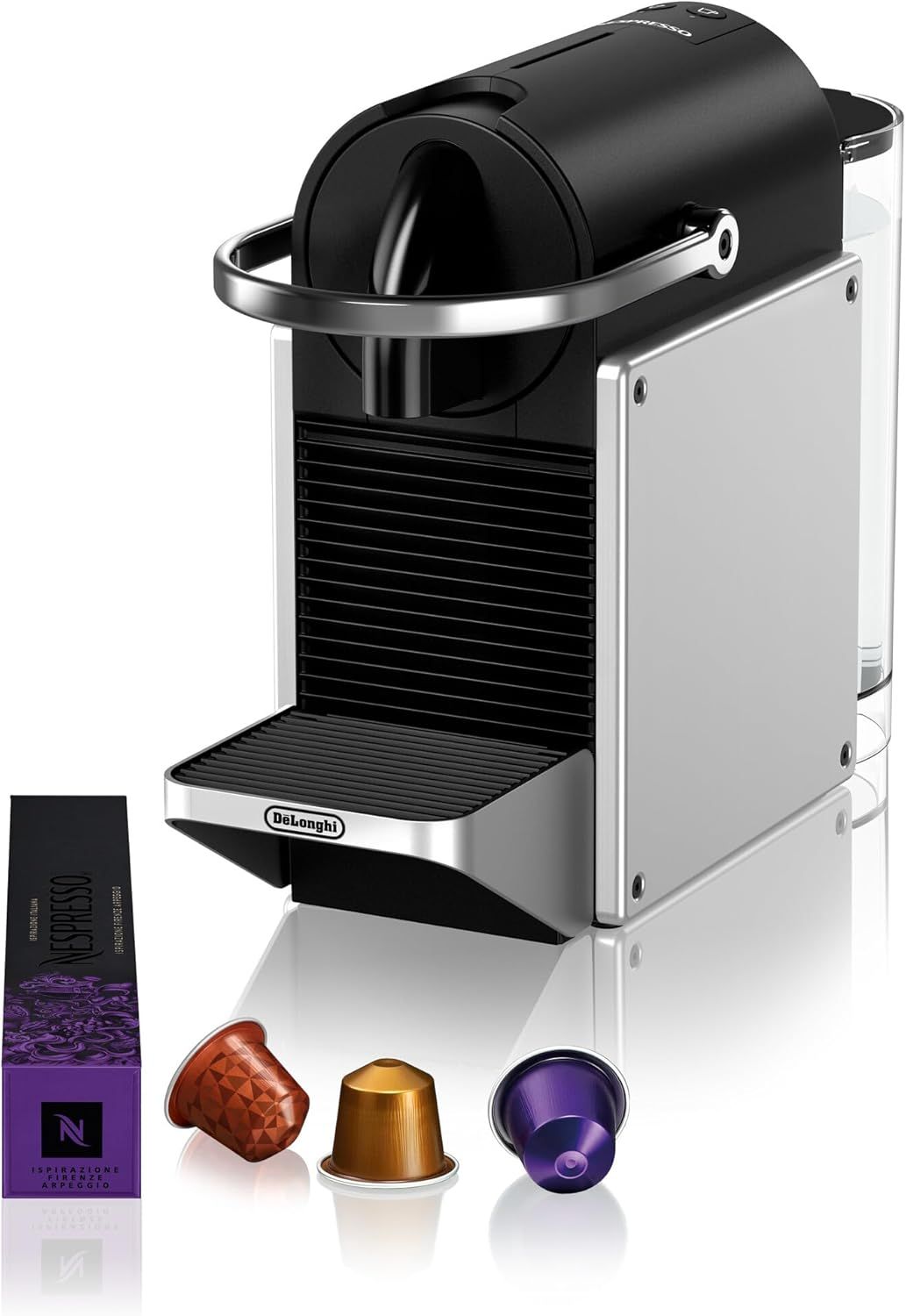 Nespresso De'Longhi Pixie EN127.S Capsule Coffee Machine, Two Direct Selection Buttons, Eco Mode, C…