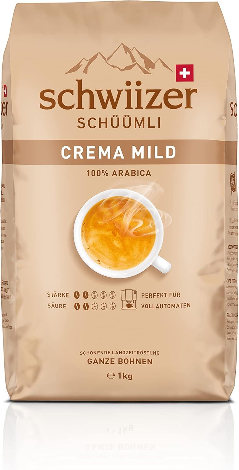 Schwiizer Schüümli Crema Mild – 100% Arabica beans, smooth and gentle flavour, for automatic machin…