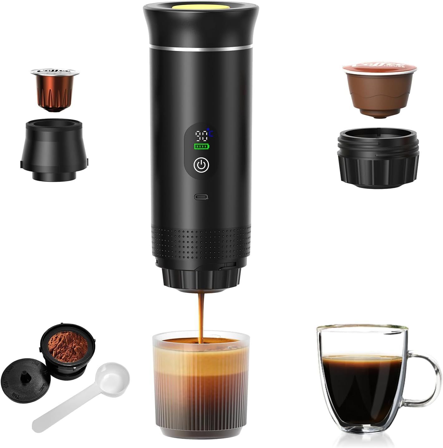 Portable Espresso Maker, Rechargeable &amp; Cordless Coffee Machine for Travel &amp; Camping, Compatible wi…