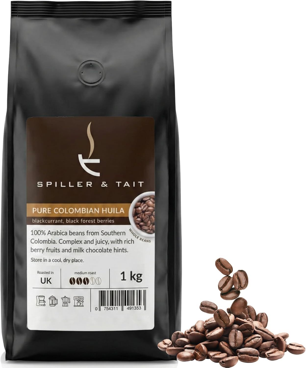 Spiller &amp; Tait Pure Colombian Huila – Coffee Beans 1kg Bag – Top Speciality Columbian Coffee Beans …