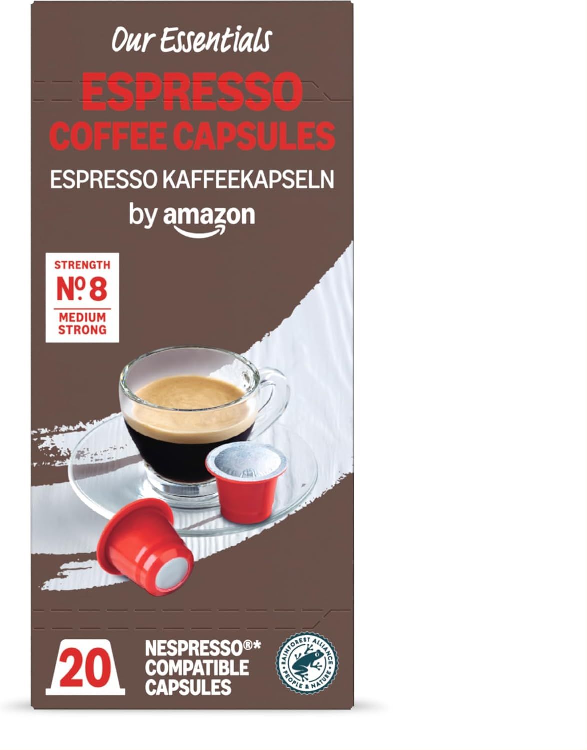 by Amazon Espresso Coffee Capsules Nespresso Compatible, 20 Count - Rainforest Alliance Certified