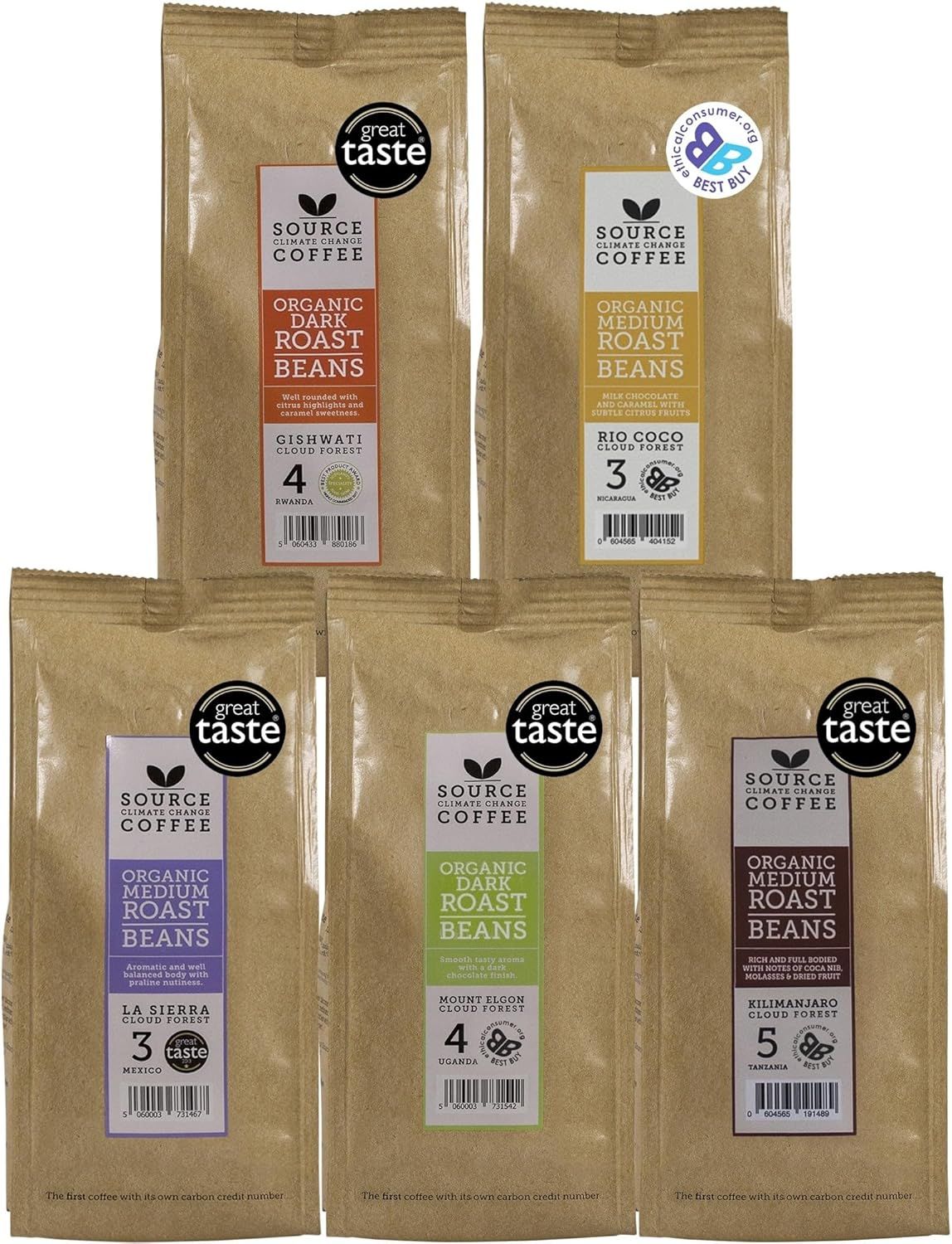 Organic Coffee Beans - Single Origin, Award Winning Medium &amp; Dark Roast Gift Set by Source Climate …