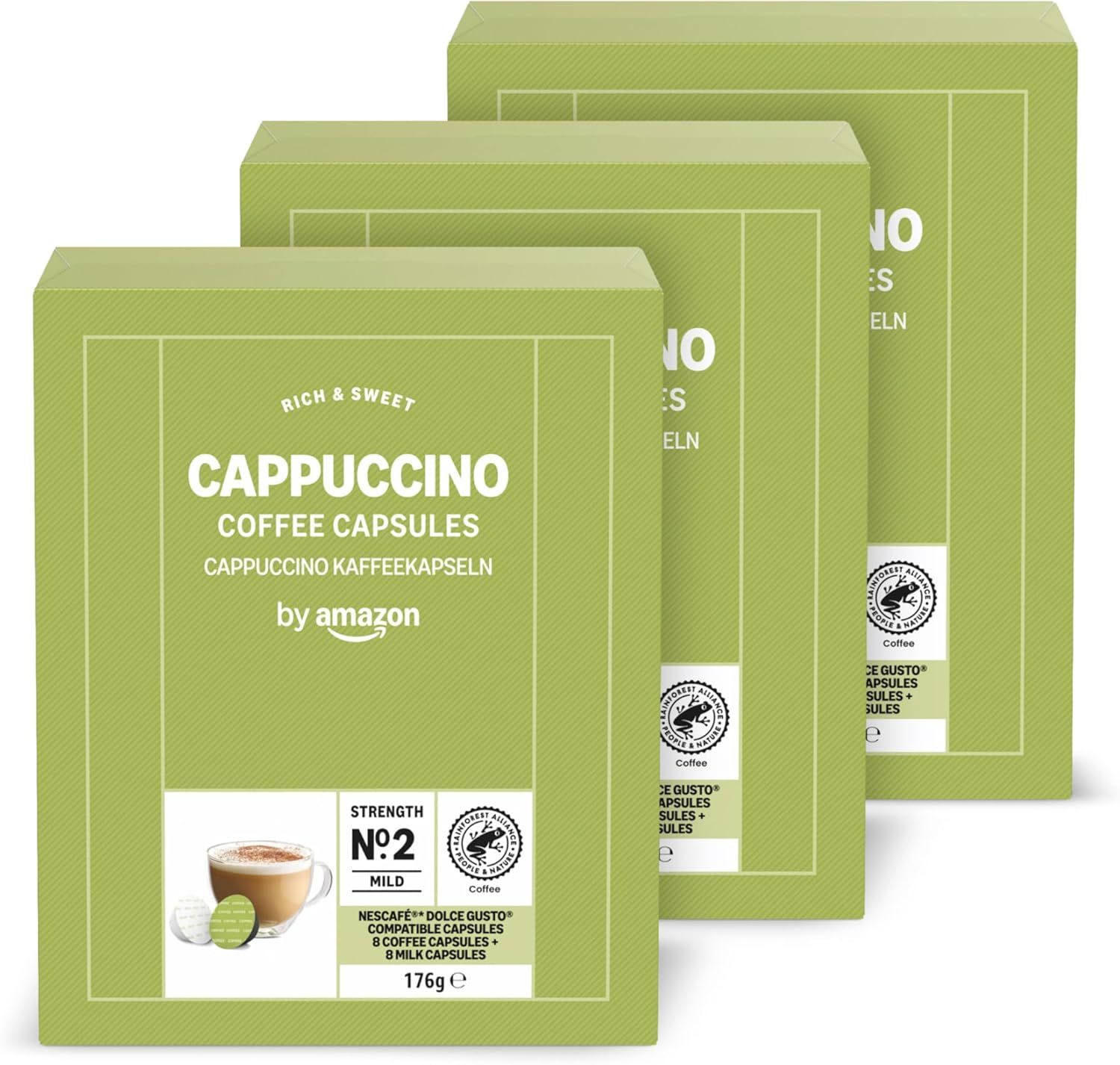 by Amazon Cappucino Dolce Gusto compatible coffee capsules 24 servings (3 packs of 16)