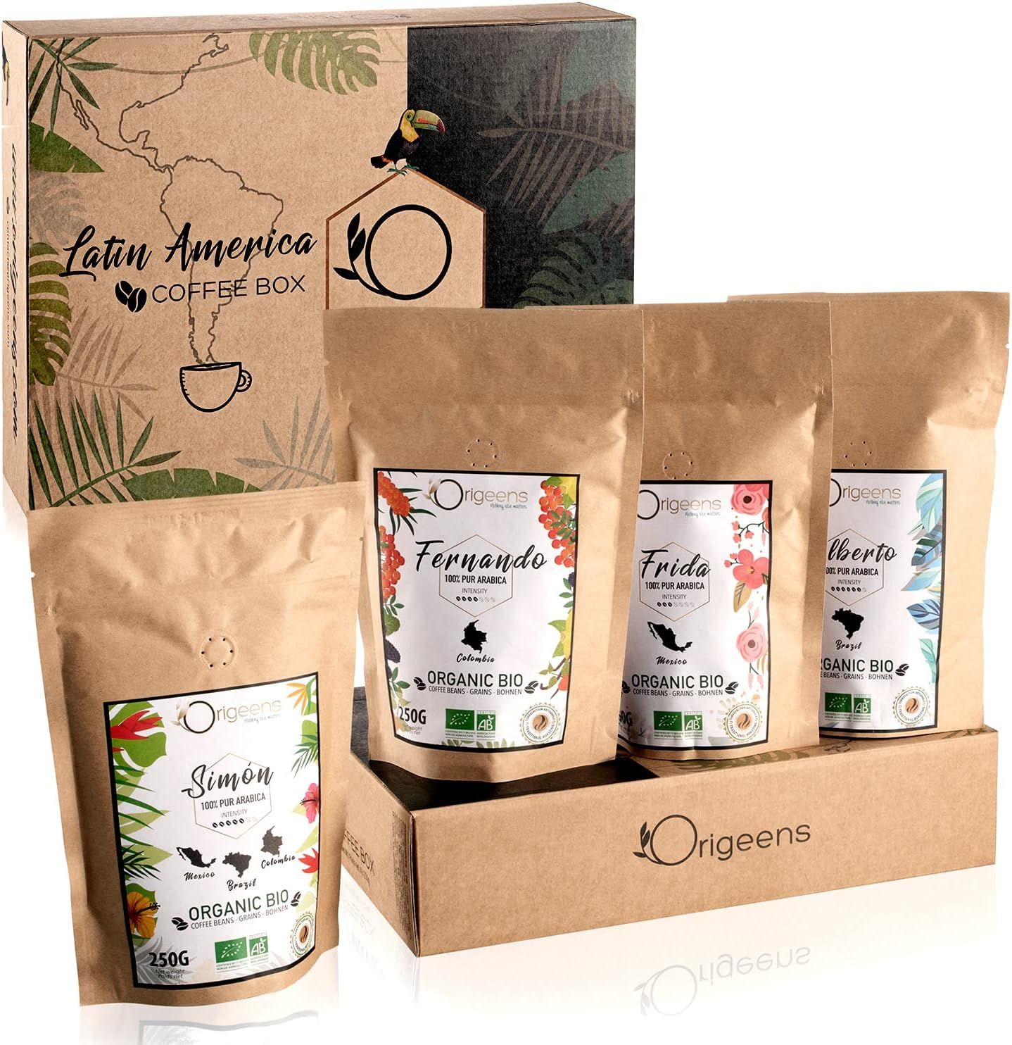 Organic Coffee beans | Arabica Whole Beans 4x250g | Hand-roasted | Coffee Gift Idea