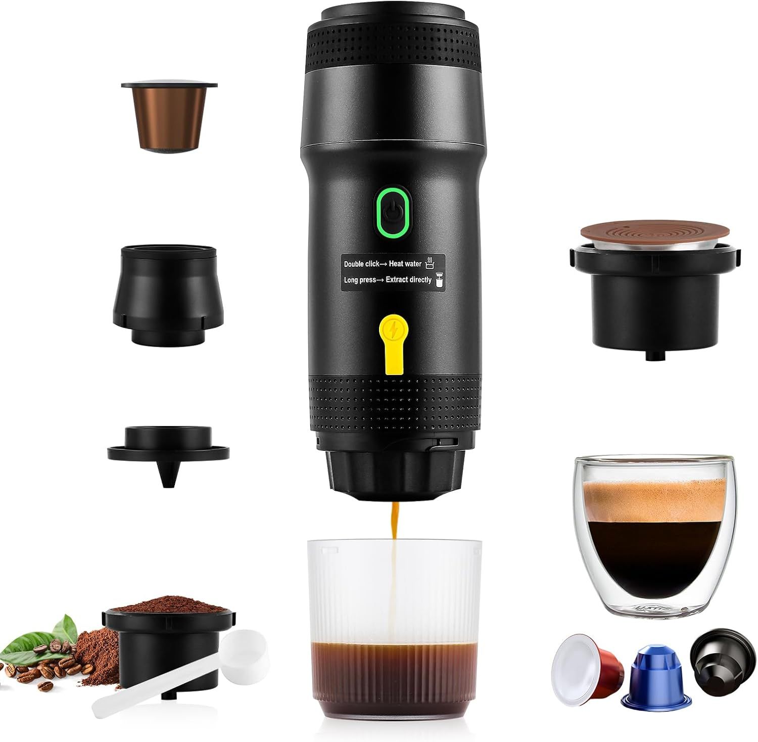 3-In-1 Portable Espresso Maker, 20 Bar Mini Travel Coffee Maker for Camping, Car Coffee Maker Self-…