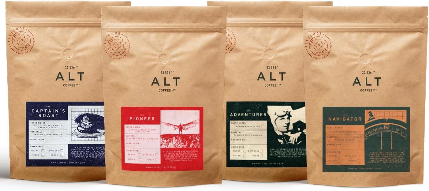 Altitude Coffee London - Award Winning Blends Collection, Medium/Dark Roasts, Whole Beans (4 x 250g)