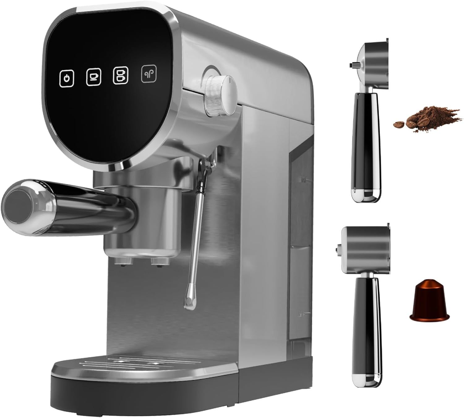 3-In-1 Stainless Steel Barista Espresso Coffee Machine, 20-Bar Single &amp; Double Shot - Ground Coffee…