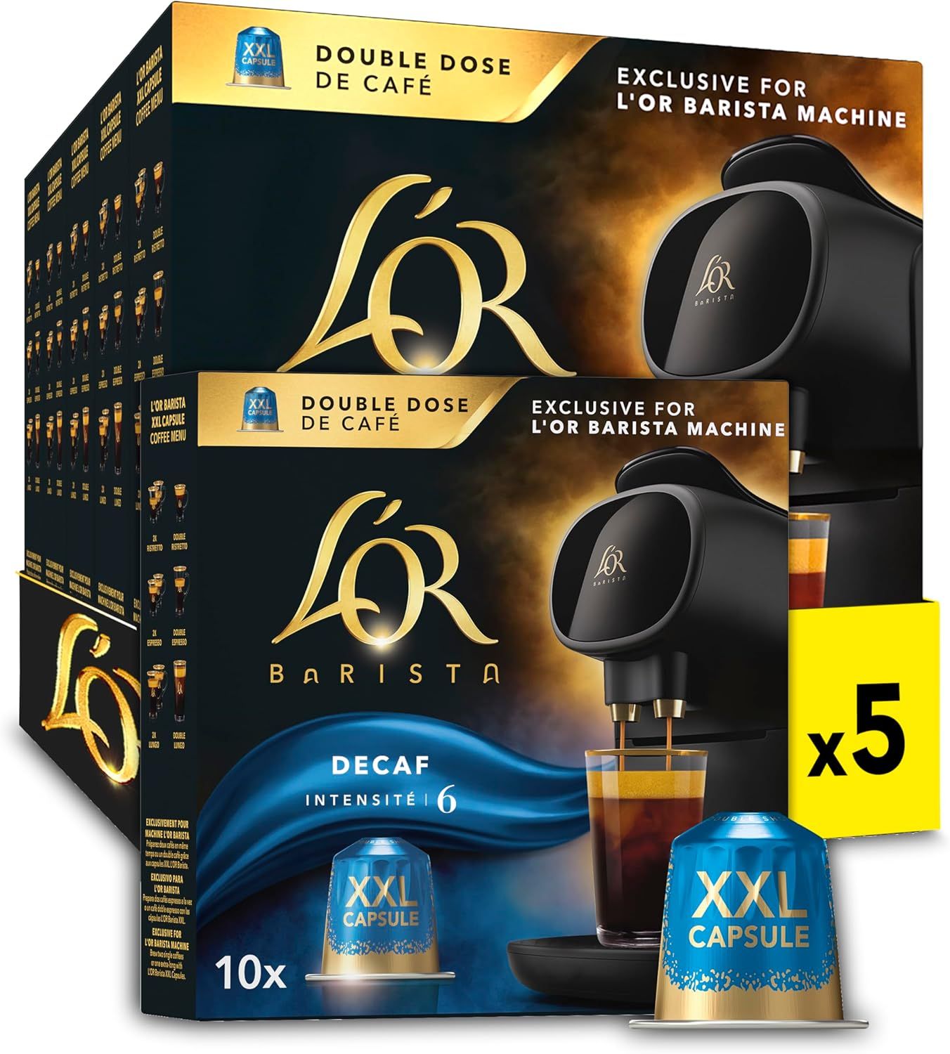 L'OR Barista Double Decaff XXL Coffee Pods x10, Pack of 5, Total 50 XXL Capsules