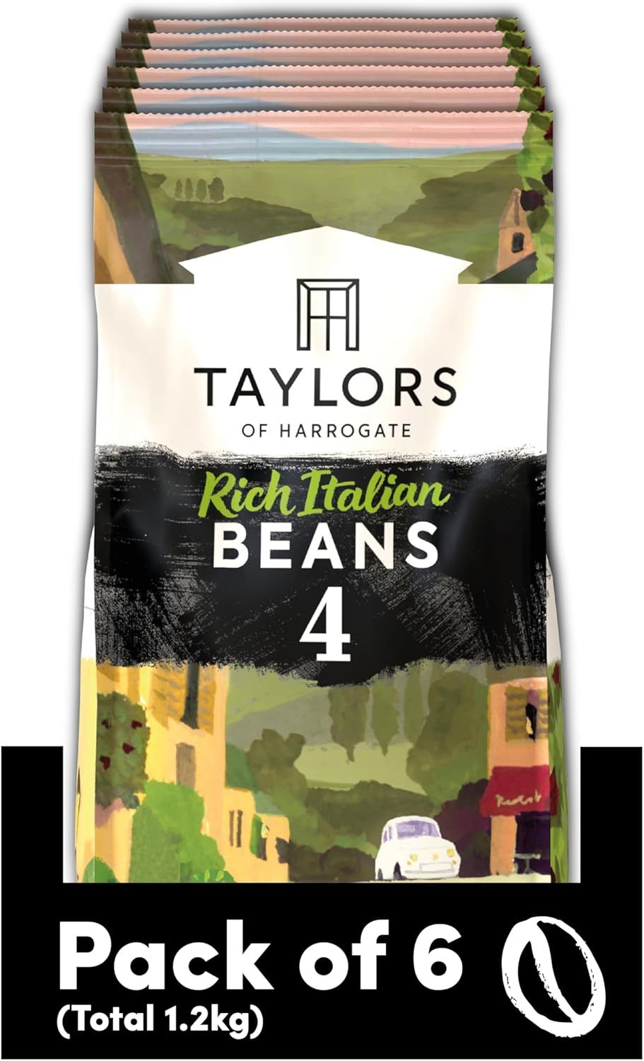 Taylors of Harrogate Rich Italian Coffee Beans, 200 g (Pack of 6 - Total 1.2kg)