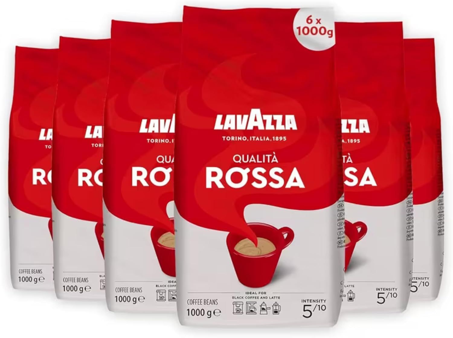 Lavazza Qualità Rossa Whole Coffee Beans 6 x 1kg – Italian Blend Coffee Beans Bulk Pack