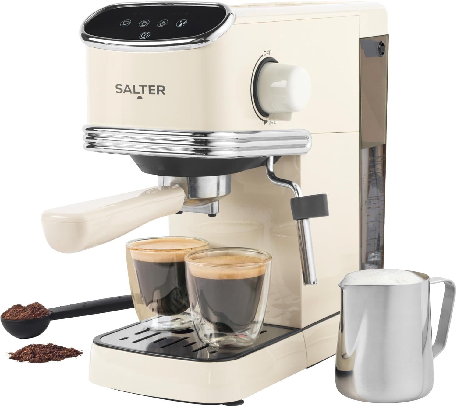 Salter Retro Cream Espresso Machine – Coffee Machine with Milk Frothing Wand, Cappuccino/Latte, 20-…