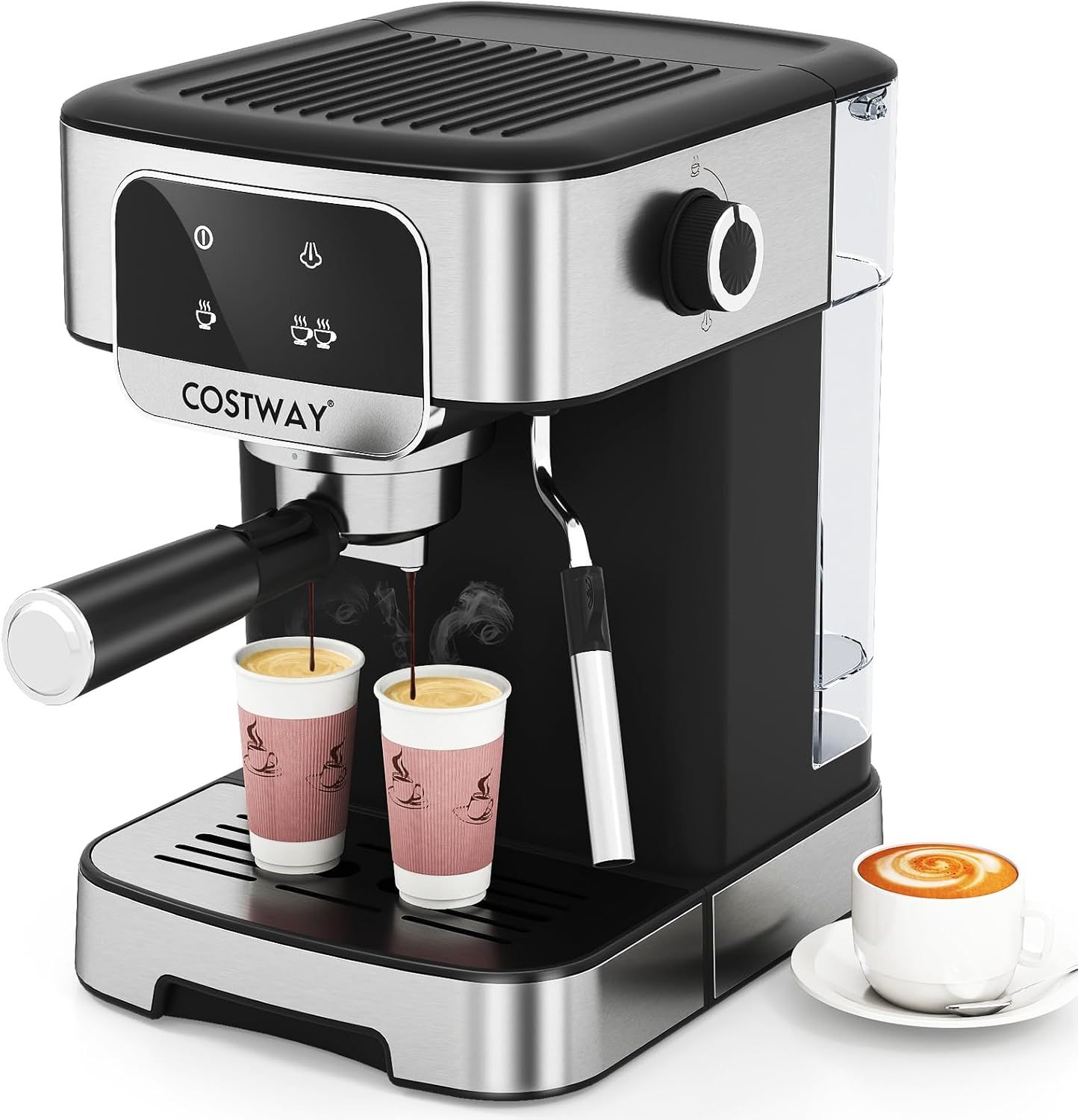 COSTWAY 20 Bar Espresso Coffee Machine, 1200W Compact Coffee Maker with Milk Frother, Touch Screen …