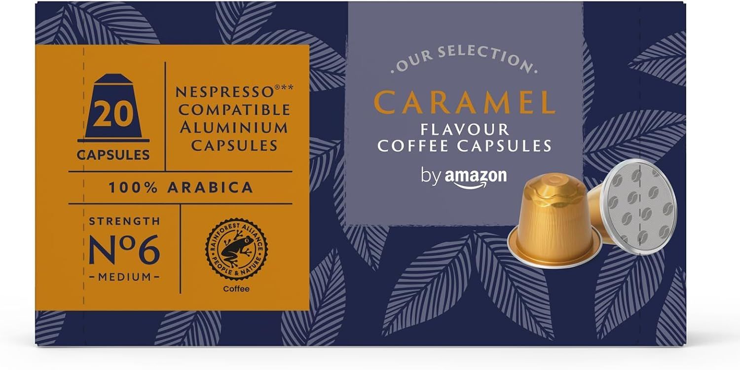 by Amazon Caramel Flavoured Aluminium Coffee Capsules, Nespresso Compatible, 20 Count (1 Pack of 20…