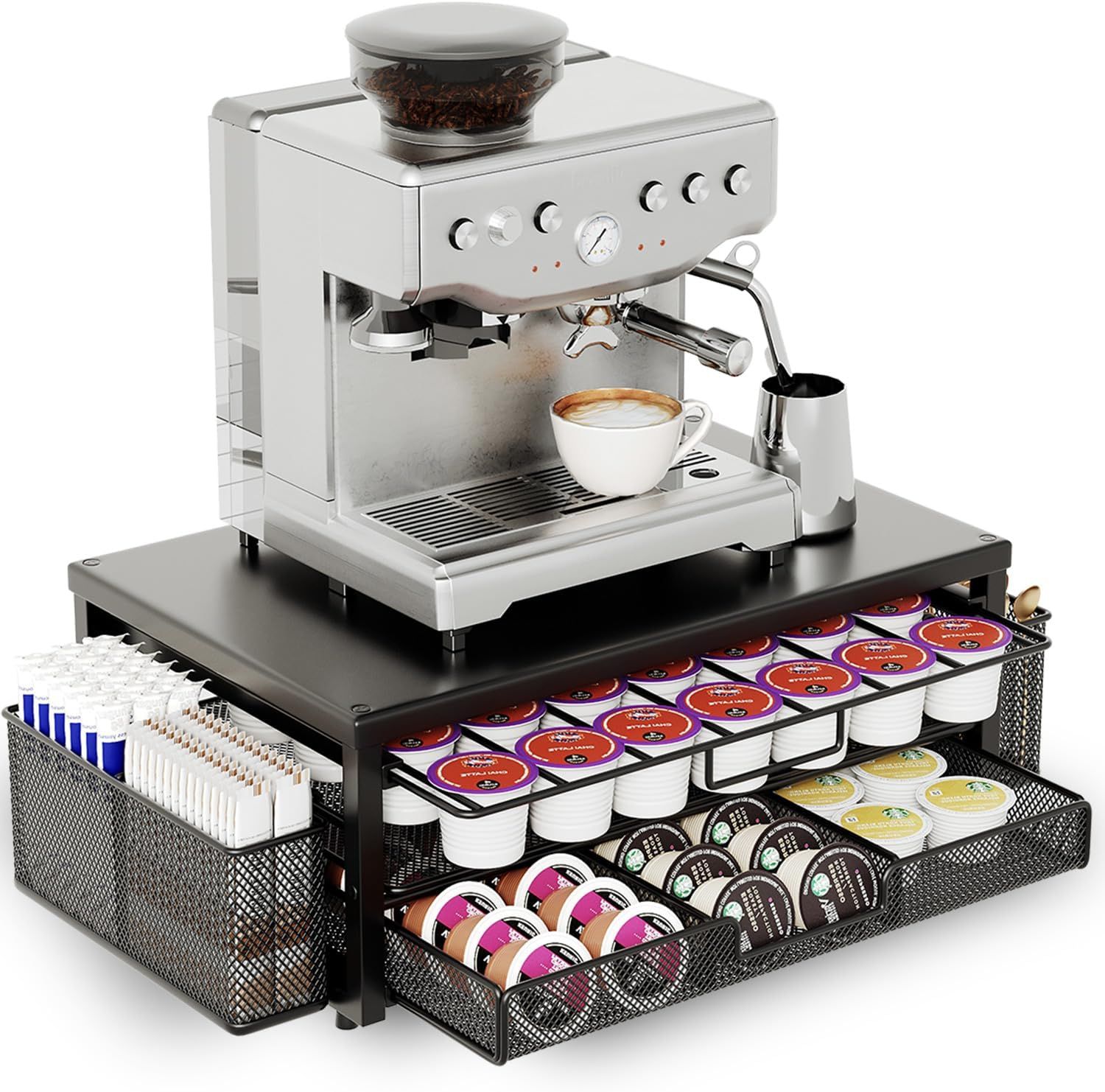 Mteal Coffee Pod Holder Storage with 2 Tier Vertuo Capsule Holder Drawer, Coffee Machine Stand with…