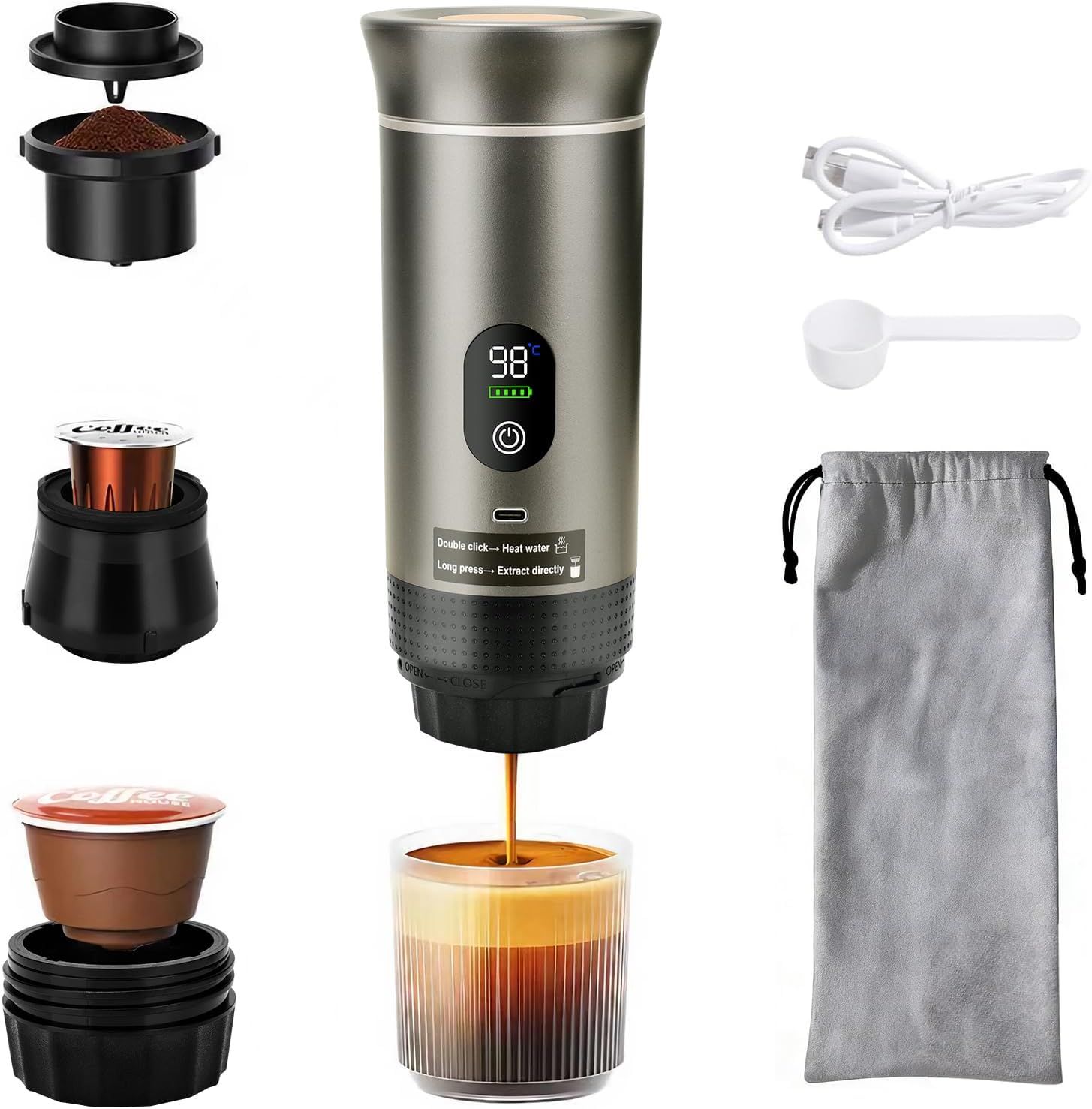 Portable Coffee Maker, 3-in-1 Portable Espresso Maker for Capsules &amp; Ground Coffee, Hot &amp; Cold Brew…