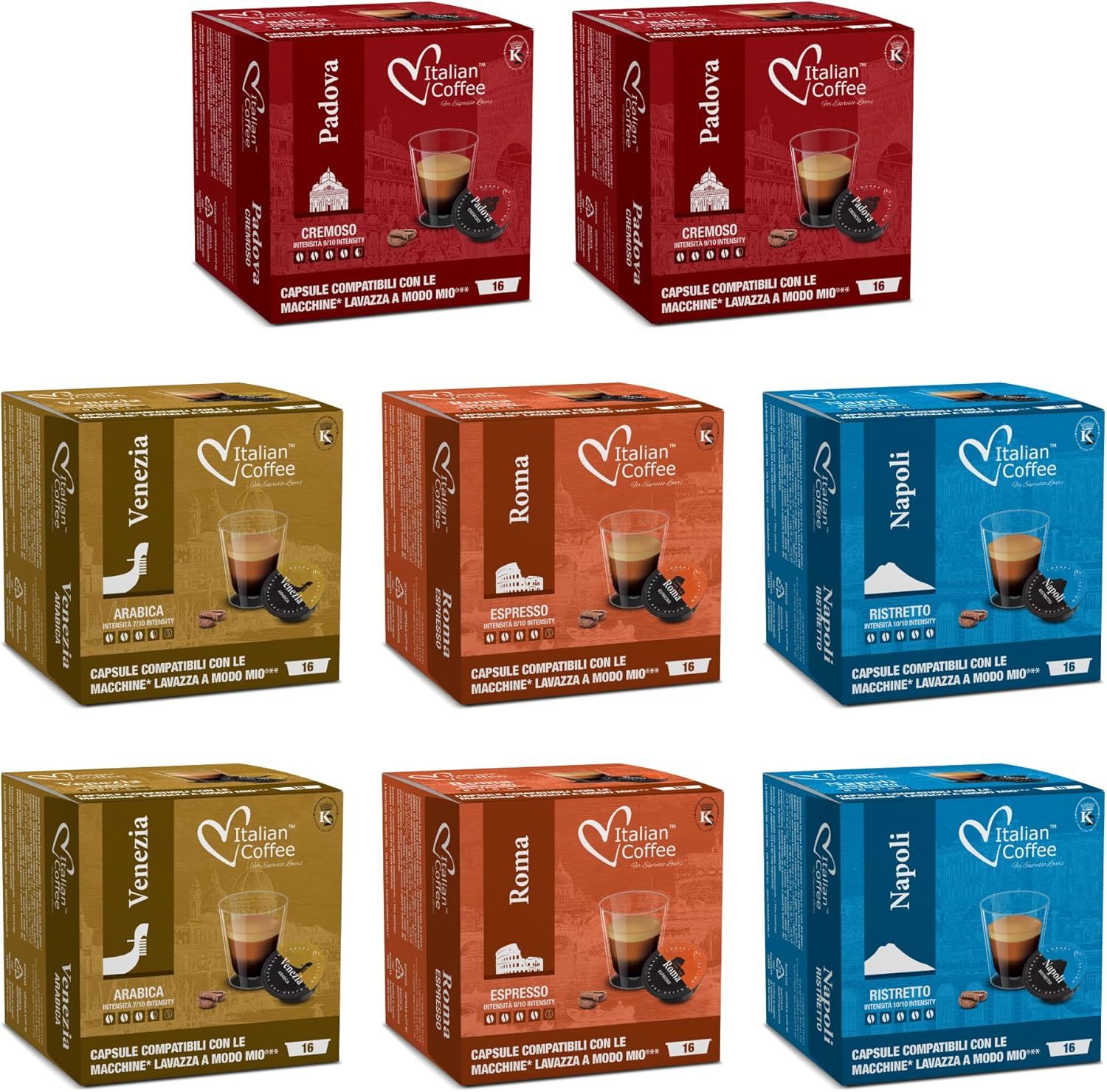 Italian Coffee, 128 Coffee Capsules Compatible with Lavazza A Modo Mio – Italian Espresso Tasting B…