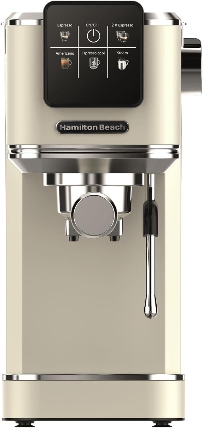Hamilton Beach Espresso Coffee Machine, BaristaPro 5-in-1, Compact Stainless Steel, LCD Touch Scree…