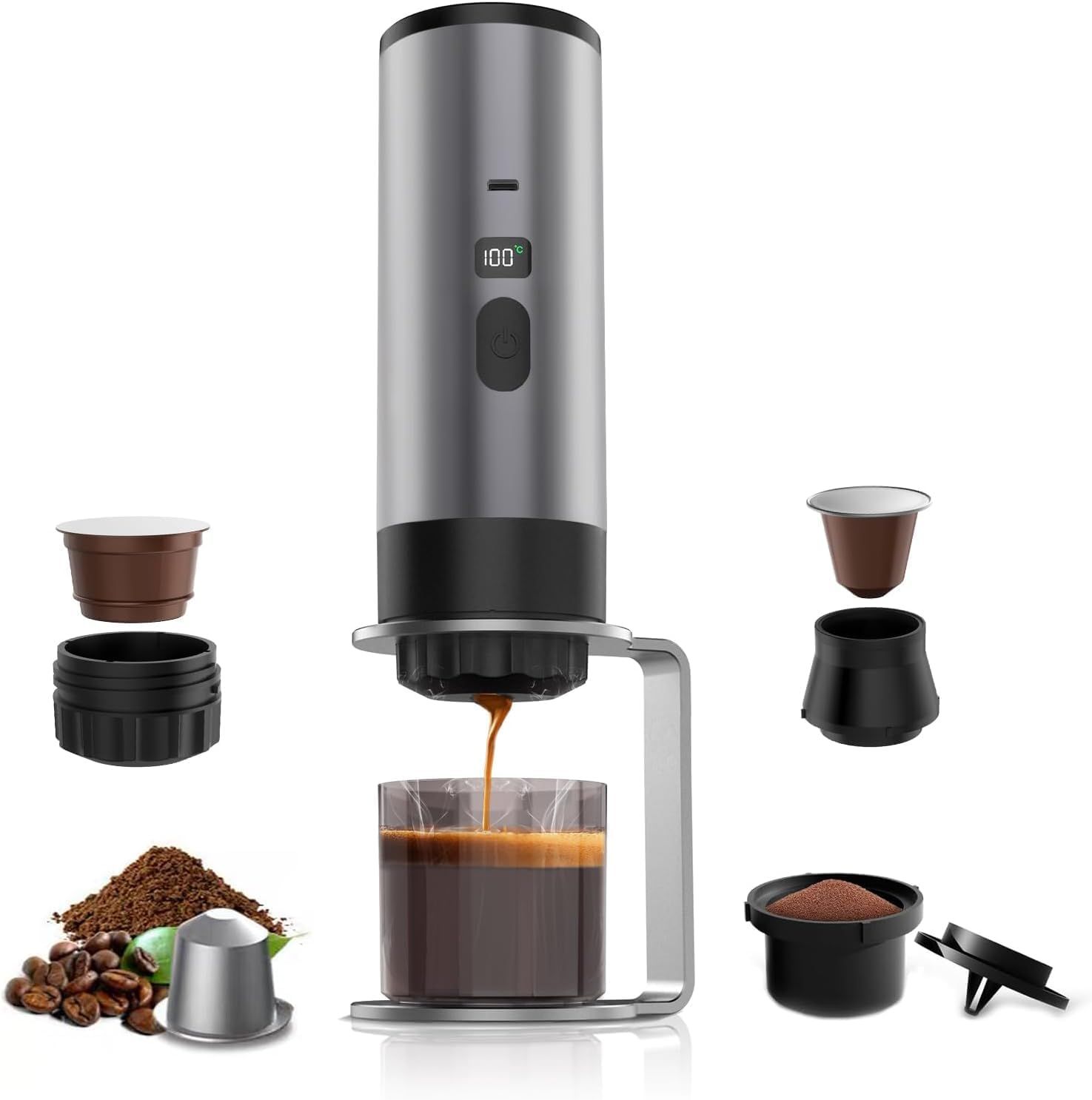 BELLA·BAYS Portable Espresso Maker, 3-in-1 Mini Coffee Machine, Self-Heating Travel Coffee Maker Co…