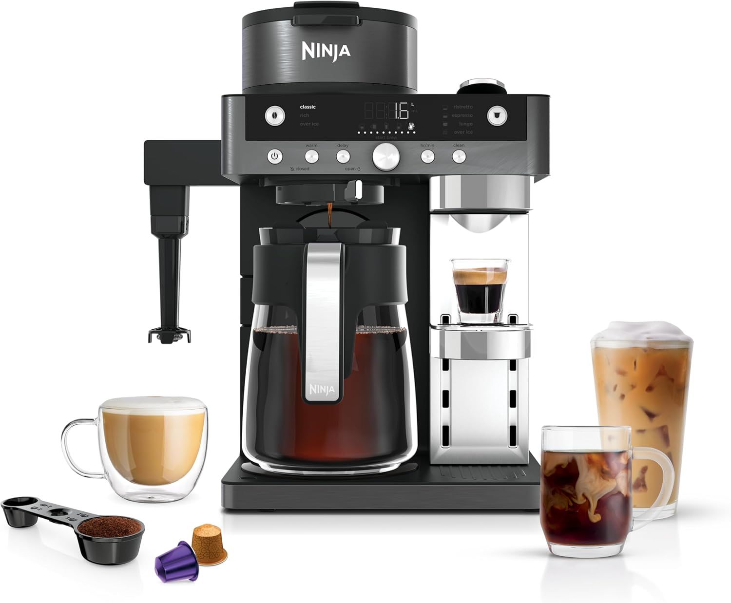 Ninja Prestige 2-in-1 Filter Coffee and Pod Capsule Machine with Built-in Milk Frother, Make Lattes…