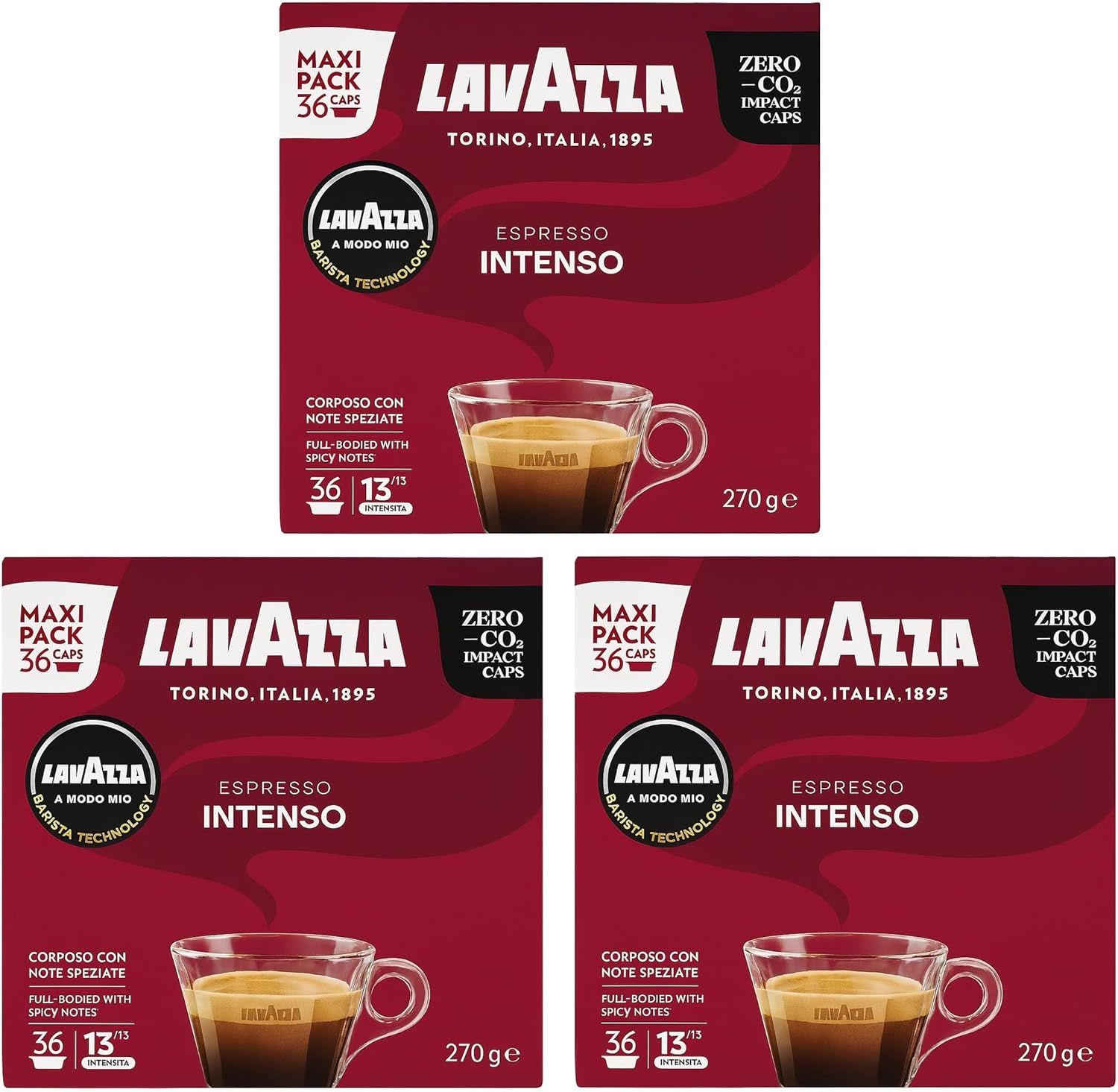 Lavazza A Modo Mio Espresso Intenso Coffee Capsules x36 (Pack of 3, Total 108 Pods) - Spiced Aroma …