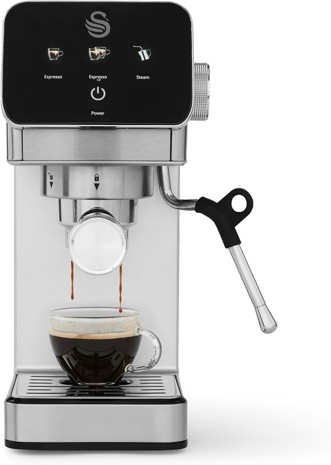 Swan SK22153 Mini Digital Espresso Coffee Machine, Digital Touch Controls with 3 Pre-Sets, 20 Bar P…