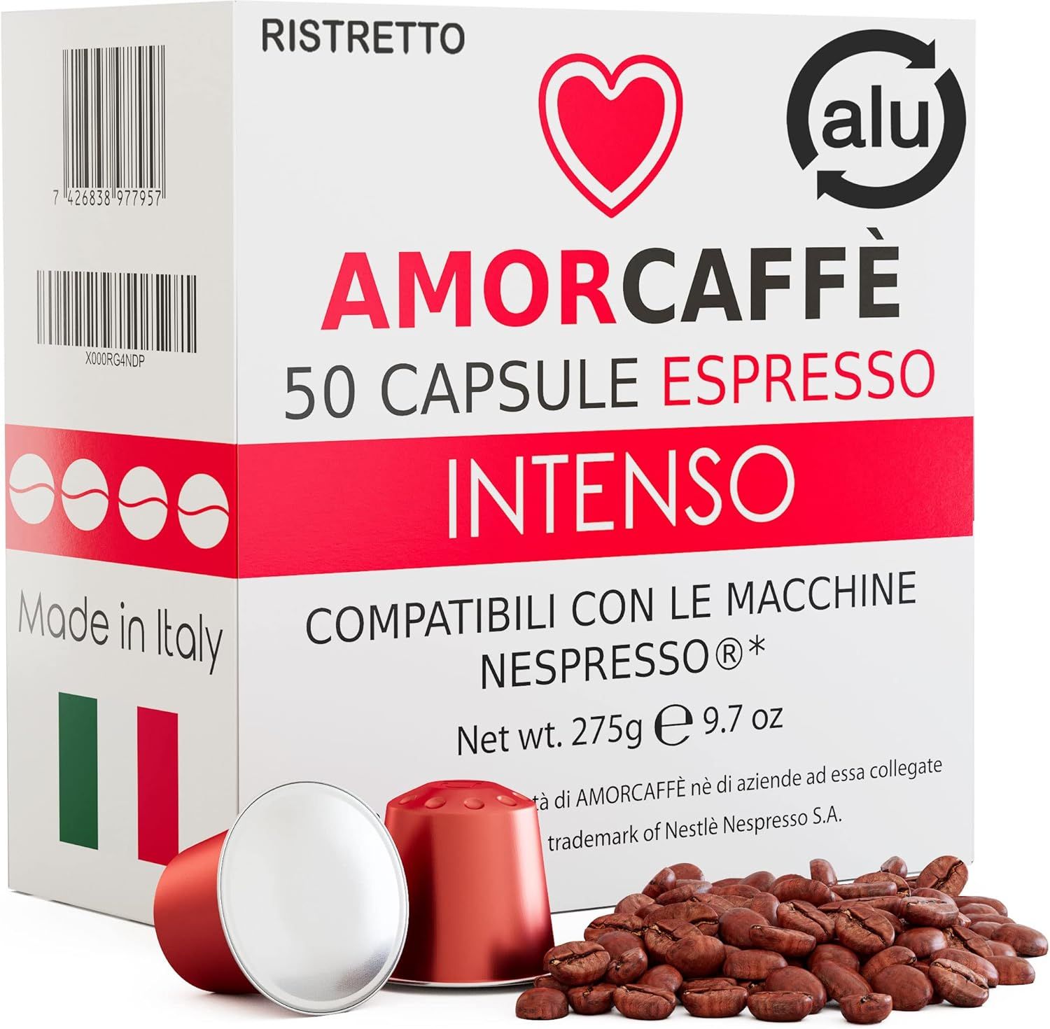 Amorcaffe 50 Aluminium Capsules Compatible with Nespresso Pods - Intenso Ristretto