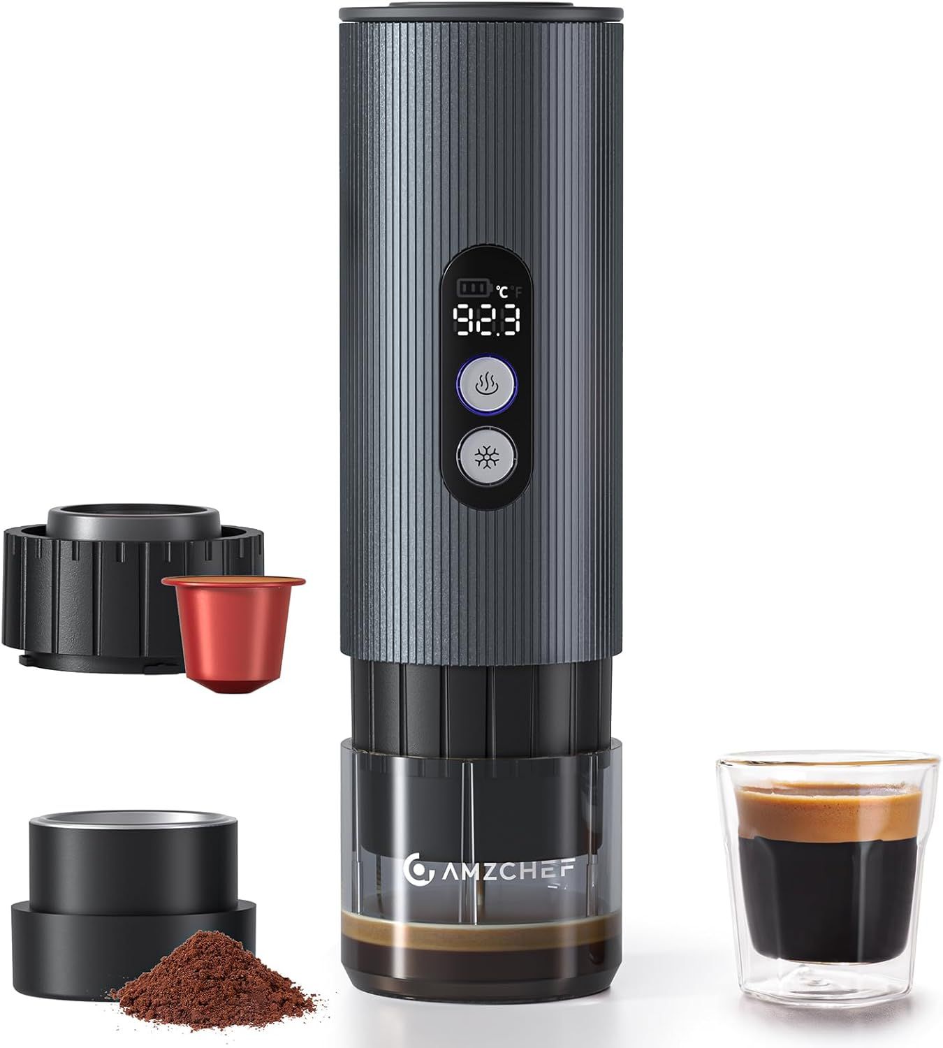 AMZCHEF Portable Coffee Maker, 2-IN-1 Travel Coffee Maker, Portable Espresso Maker 20 Bar, Self-Hea…